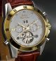 Elegante 44mm Automatik Damenuhr Businessuhr Stahl/gold Lederband Rotbraun Armbanduhren Bild 1