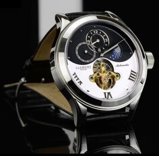 Clemont Requiem Regulator Silver Mechanisch Automatik Uhr - Leder Armband Bild