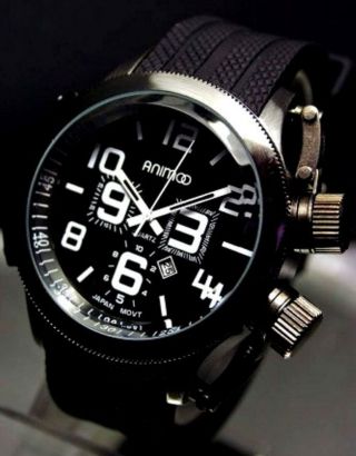 Schwere Animoo Heren Armbanduhr Force Quarzuhr Leder Herrenuhr In Schwarz - Weiß Bild