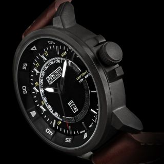D Fliegeruhr Herren Uhr Schwarz Leder Armband Quarz / Military Royale™ Mr084 Bild