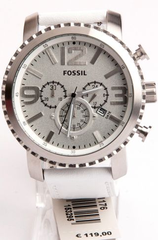 Fossil Edelstahl Silikonband Herren Uhr Chrono Weiß Silber 50 Mm Bq1163 Bild