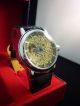 Top Stylische Herrenuhr Automatik Leder Armbanduhr Schwarz Weiß Skelettuhr Armbanduhren Bild 2