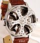 Herren Braun Leder Silber Rapperspin - Eis Zuhälter Bling Kristall Gangsta - Uhr Armbanduhren Bild 6