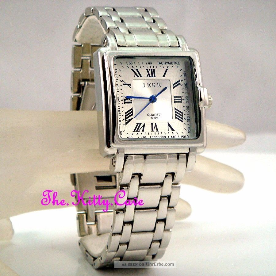 Retro Quadratische Designer - Stil Silber Rhodium Plated Herren Kleiden Armbanduhr Armbanduhren Bild