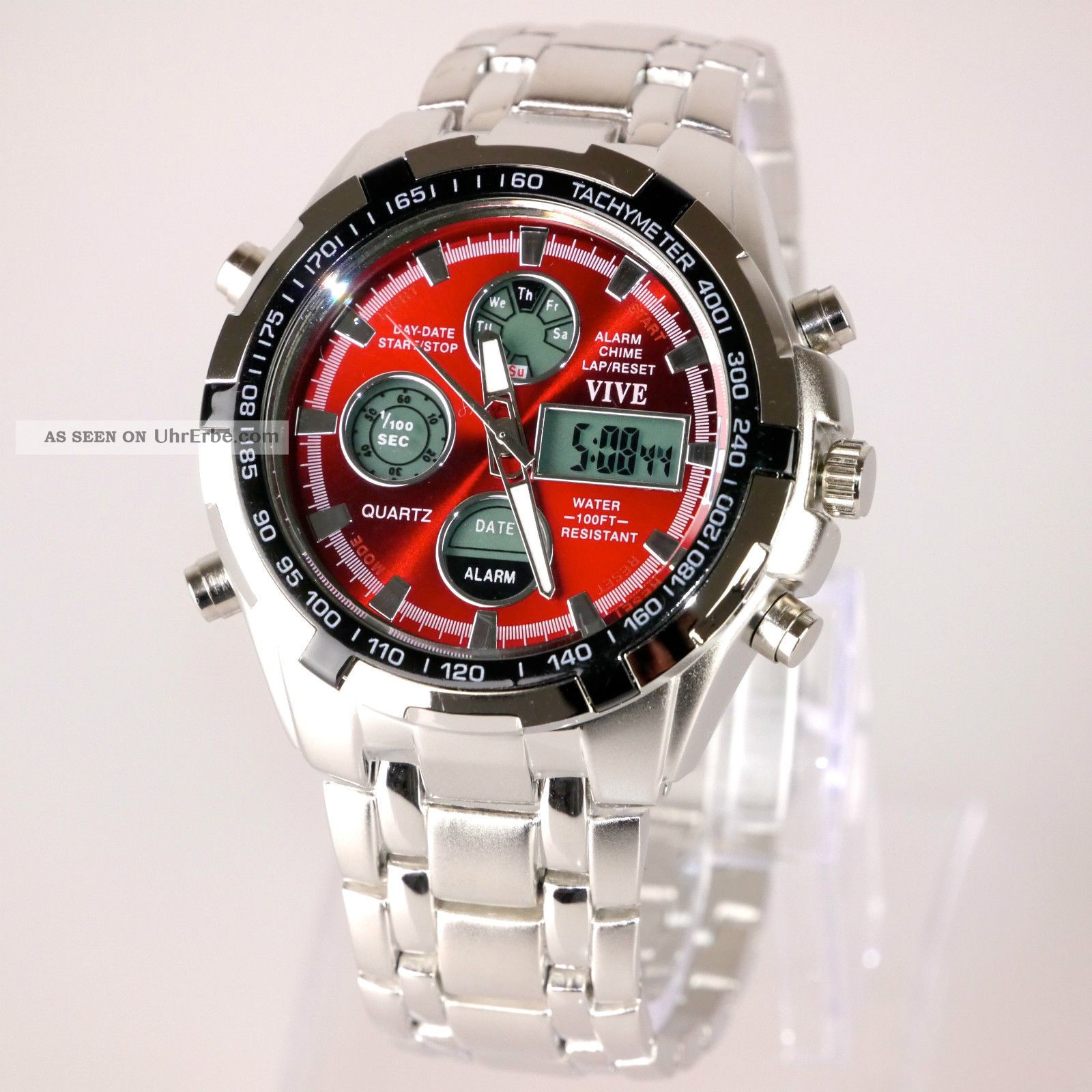 Herren Vive Armband Uhr Edelstahl Massiv Silber Watch Analog Digital Quarz Armbanduhren Bild