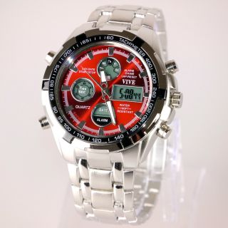 Herren Vive Armband Uhr Edelstahl Massiv Silber Watch Analog Digital Quarz Bild