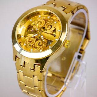 Elegante Herren Vive Automatik Armband Uhr Goldene Uhrwerk Gold Uvp 69€ Bild