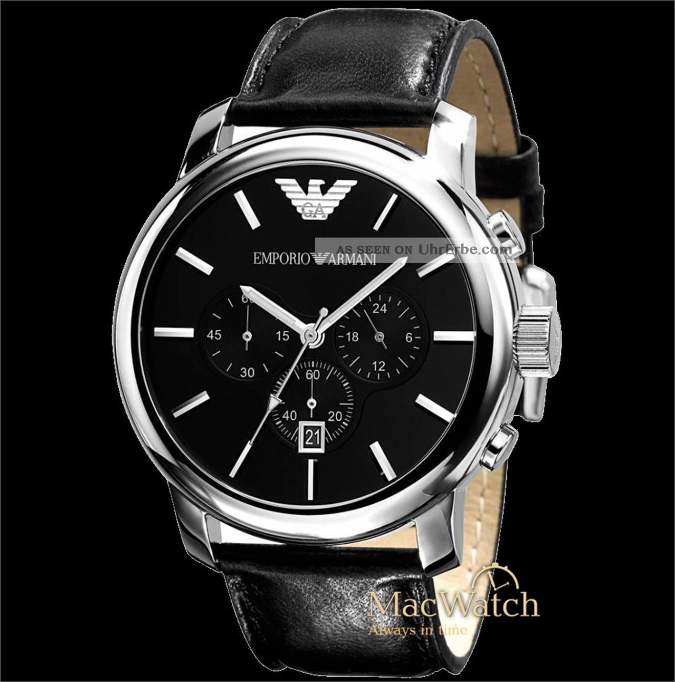 Emporio Armani Herren Uhr Ar0431 Leder Schwarz Ovp Armbanduhren Bild