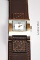 Damenuhr Tcm Leder Armband Braun Breit Eta 802.  105 Werk Mit Neuer Batterie.  Top Armbanduhren Bild 3