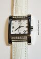 Damenuhr Tcm Leder Armband Beige Weiße Steine Eta 803.  114 Werk Neue Batterie Top Armbanduhren Bild 4