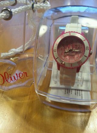S.  Oliver Kids Uhr Armbanduhr Band Aus Silikon - Weiß / Pink Mit Krone 2592 - L Bild
