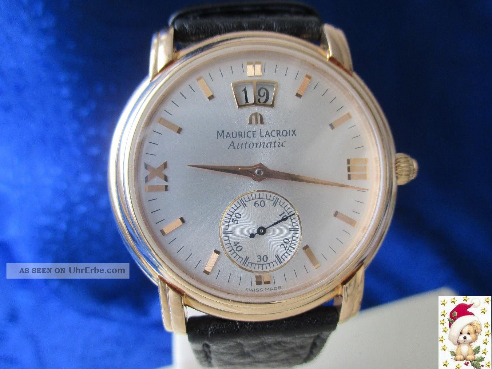 Herren Maurice Lacroix Grand Guichet 750/18 K Gg Orig.  Dornschliesse Box,  Papiere Armbanduhren Bild