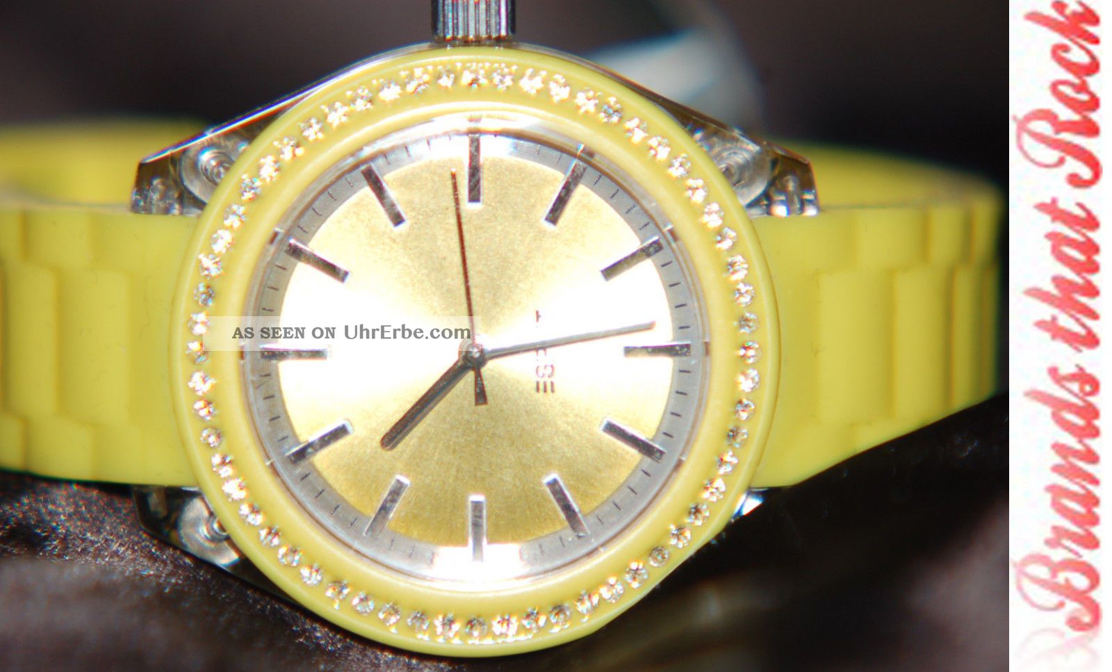 Espirit Damenuhr Gelb Designer Kristallen Edel Damen Ladies Marken Geschenkdose Armbanduhren Bild