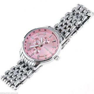 Feine Silberne Damen Armband Uhr 18mm Gliederband Silber/pink Mädchenuhr Bild