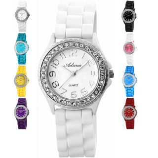 Adrina Damen Uhr Strass Silikon Armbanduhr Analog Mädchen Damenuhr Mädchenuhr Bild