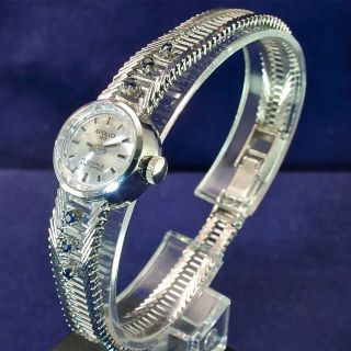Apollo Silber Schmuck Handaufzug Damen Vintage Uhr Mit 6 Saphiren Von 1975 Bild