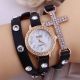 Hot Lady Girl Rhinestone Pu Leather Weave Wrap Strap Quartz Bracelet Wrist Watch Armbanduhren Bild 1