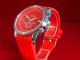 Neue Quarz Armbanduhr In Trendigem Rot/chrom Wunderschön Armbanduhren Bild 2