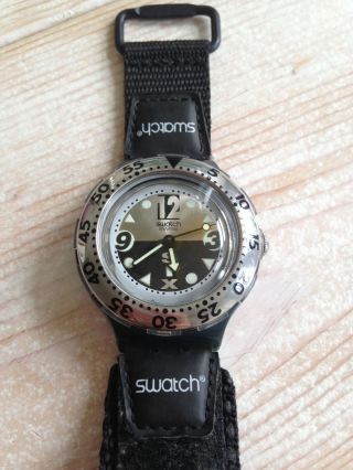 Swatch Scuba,  Schwarz,  Klettverschluss Armband,  Plus Extra Ring,  90er Bild