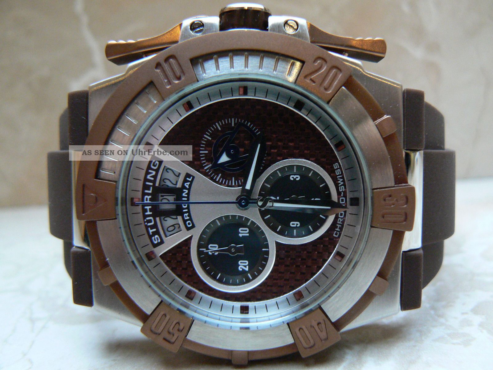 Stuehrling Stainless Steel Case Blue Calfskin Chronograph Schweizer Uhrwerk Armbanduhren Bild