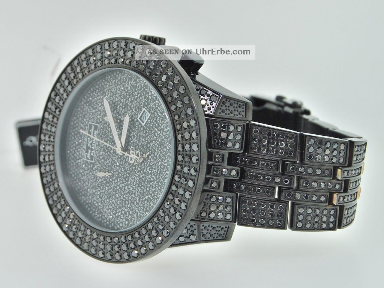 Armbanduhr Herren Joe Rodeo 3 Reihen Maßgefertigt Schwarz Diamant 23 Karat Armbanduhren Bild