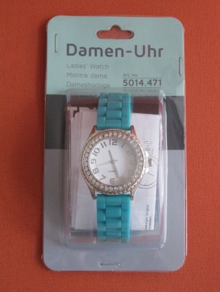 Damenuhr Armbanduhr Kunststoff Plastik Armband Uhr TÜrkis - Silber - Weiss Bild