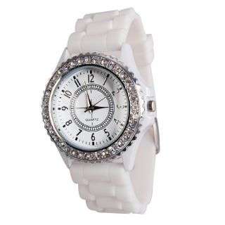 Armbanduhr Damen Mädchen Trixes Weiß Bling Kristall Silikon Sport Uhr Bild