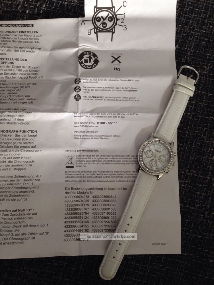 Fabiani Uhr Armbanduhr Weiss Strasssteine Lederband Armbanduhren Bild