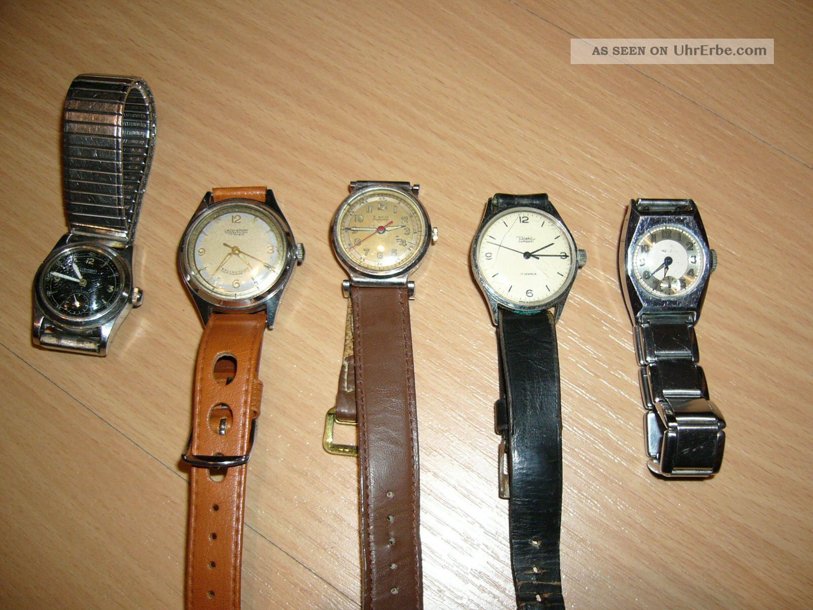 5 Alte Mechanische Armbanduhren,  Dabei 3 Laco Armbanduhren Bild