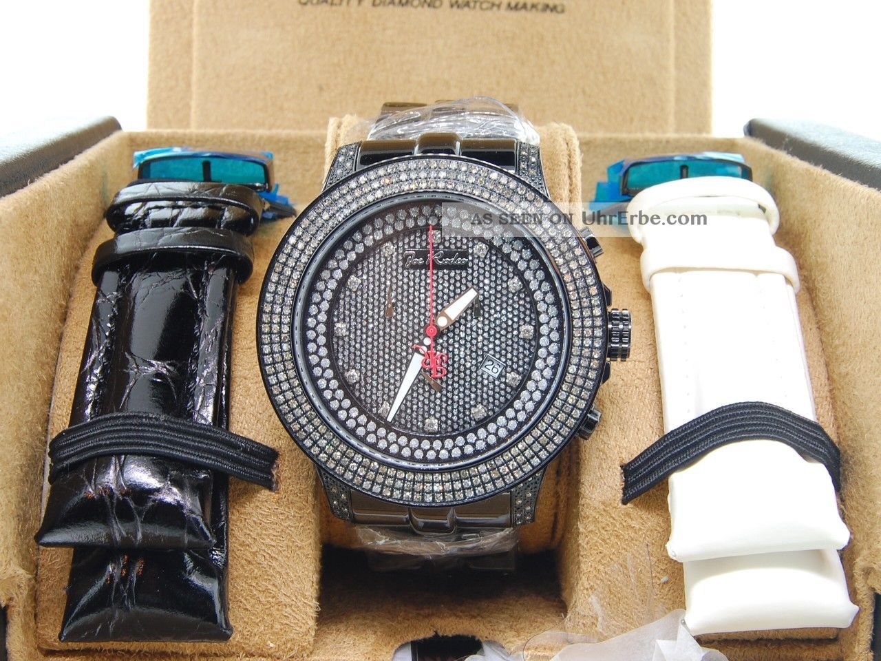 Herren Joe Rodeo Pilot/schwarzen Finish 3 Reihe Diamant Uhr - Jojino Jojo 3,  15 Ct Armbanduhren Bild