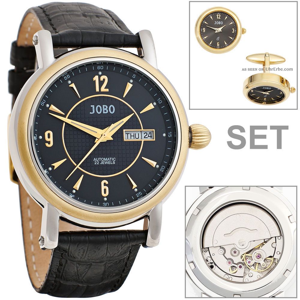 Jobo Automatic Herren Armbanduhr Edelstahl Teilvergoldet Glasboden Leder Armbanduhren Bild