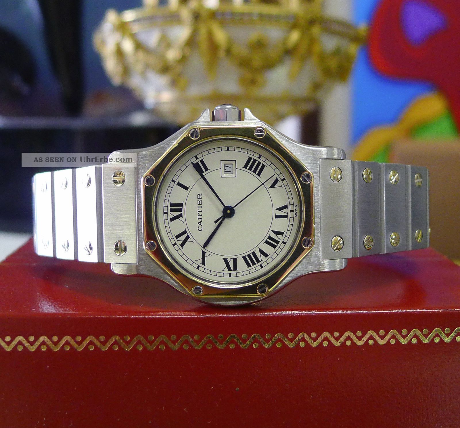 Cartier Santos Achteck - Gelbgold Edelstahl Mit Datums Anzeige Armbanduhren Bild