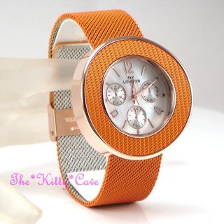 Designer Kettenedelstahlgewebe Orange Sport Chronograph Uhr Bild
