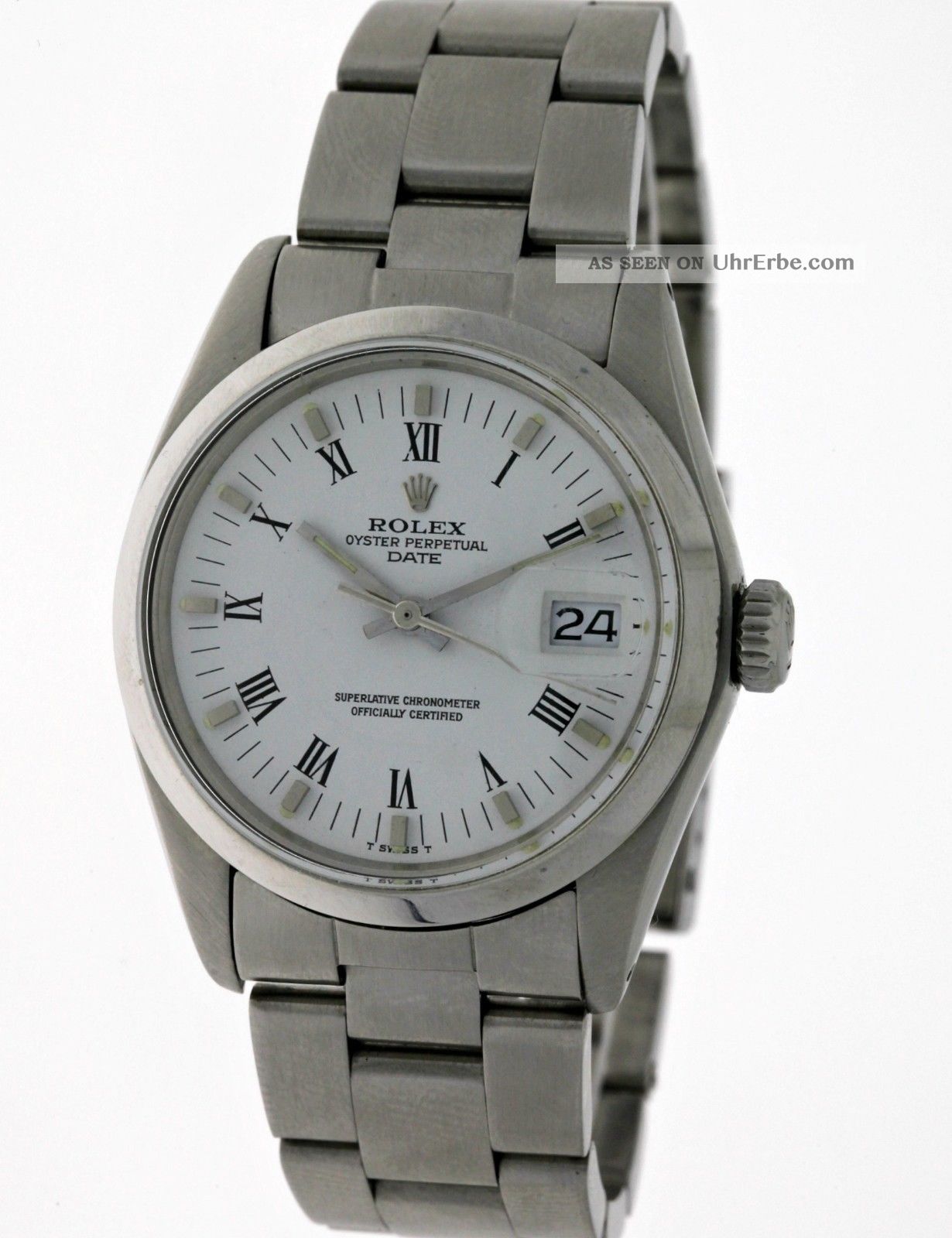 Vintage 1973 Rolex Oyster Perpetual Date 1500 Edelstahl White Roman Dial - Box Armbanduhren Bild