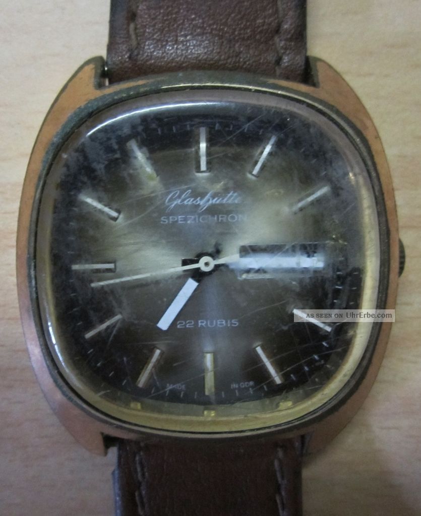 GlashÜtte Herren Armbanduhr - Made Gdr - Goldplaque Mit 22 Rubis Armbanduhren Bild