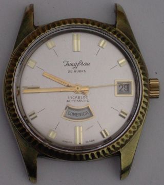 Jungfrau 25 Rubis Classic Swiss Gold Uhr Watch Automatic Day Date Bill Incabloc Bild