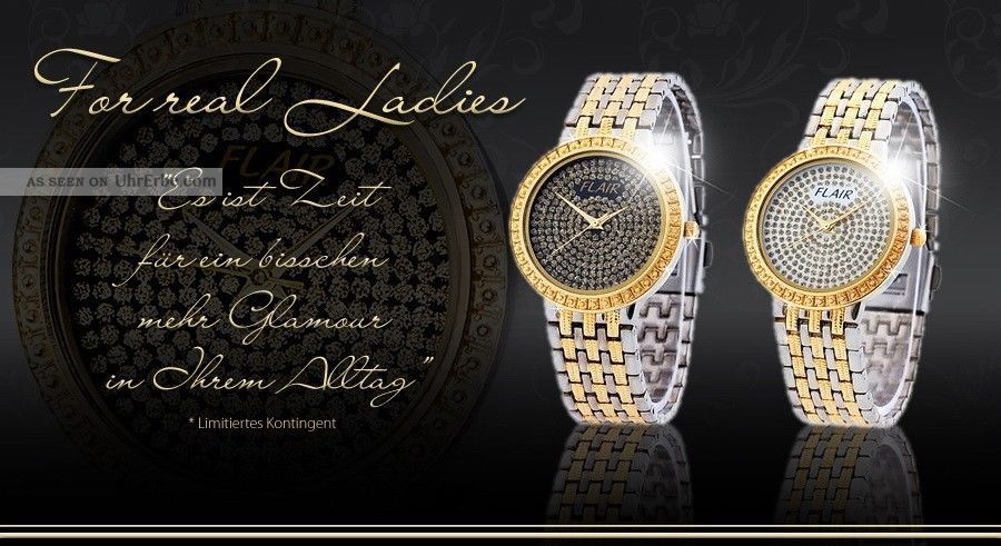 Edle Damenuhr Armbanduhr Gold Silber Bicolor Flair Strass Top Mode Trend Uhr Armbanduhren Bild
