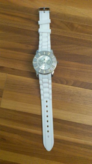 Damen - Uhr Made With Swarovski® Elements,  Weiß,  Silikonarmband,  Ziffernblatt Weiß Bild