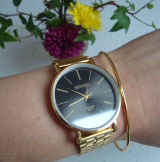 Gold Statement - Uhr Boyfriend - Uhr Damen - Armband - Uhr Blogger - Uhr Big Watch Mingbo Bild