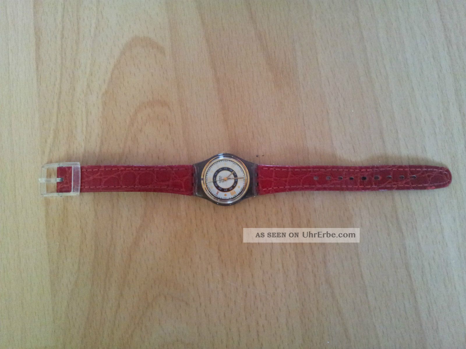 Swatch Damen Uhr Leder Armband Rot Kroko Armbanduhren Bild