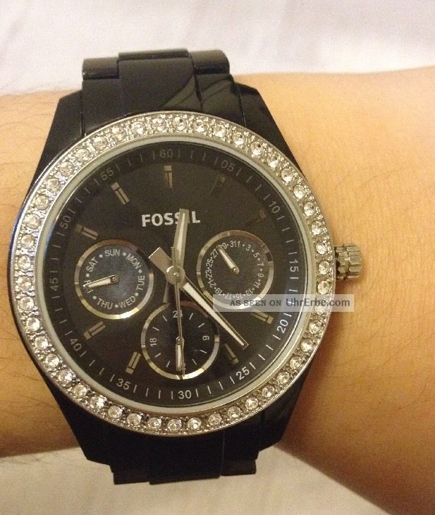 Schwarze Fossil Damenuhr Kunstharz Es 2157 Top Armbanduhren Bild