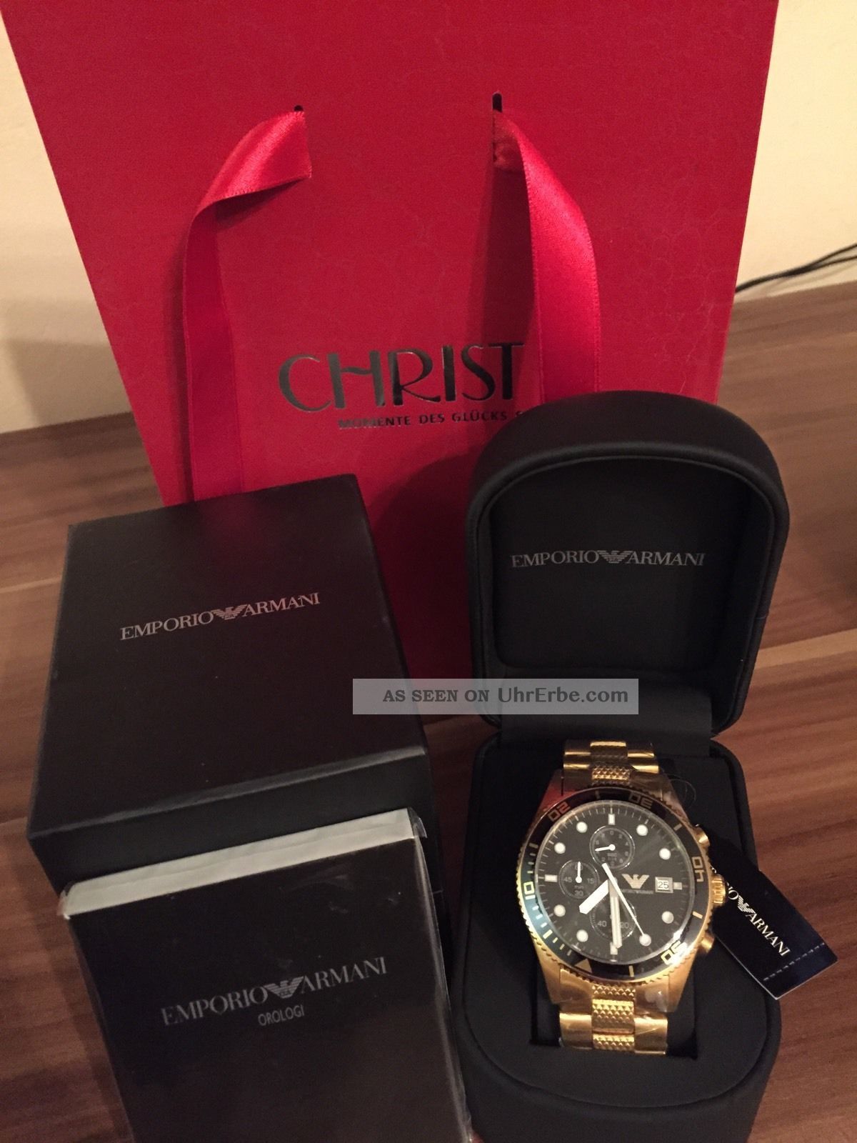 Emporio Armani Ar5857 Luxus Herren Uhr Chronograph Gold - Ovp - Box Armbanduhren Bild