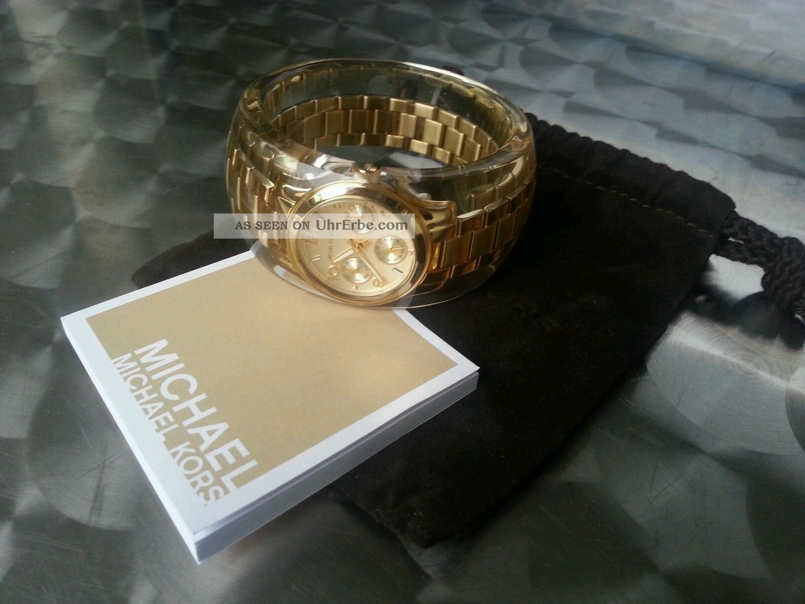 Michael Kors Mk3262 Damenuhr Gold Armreif Aus Durchsittigen Harz Armbanduhren Bild