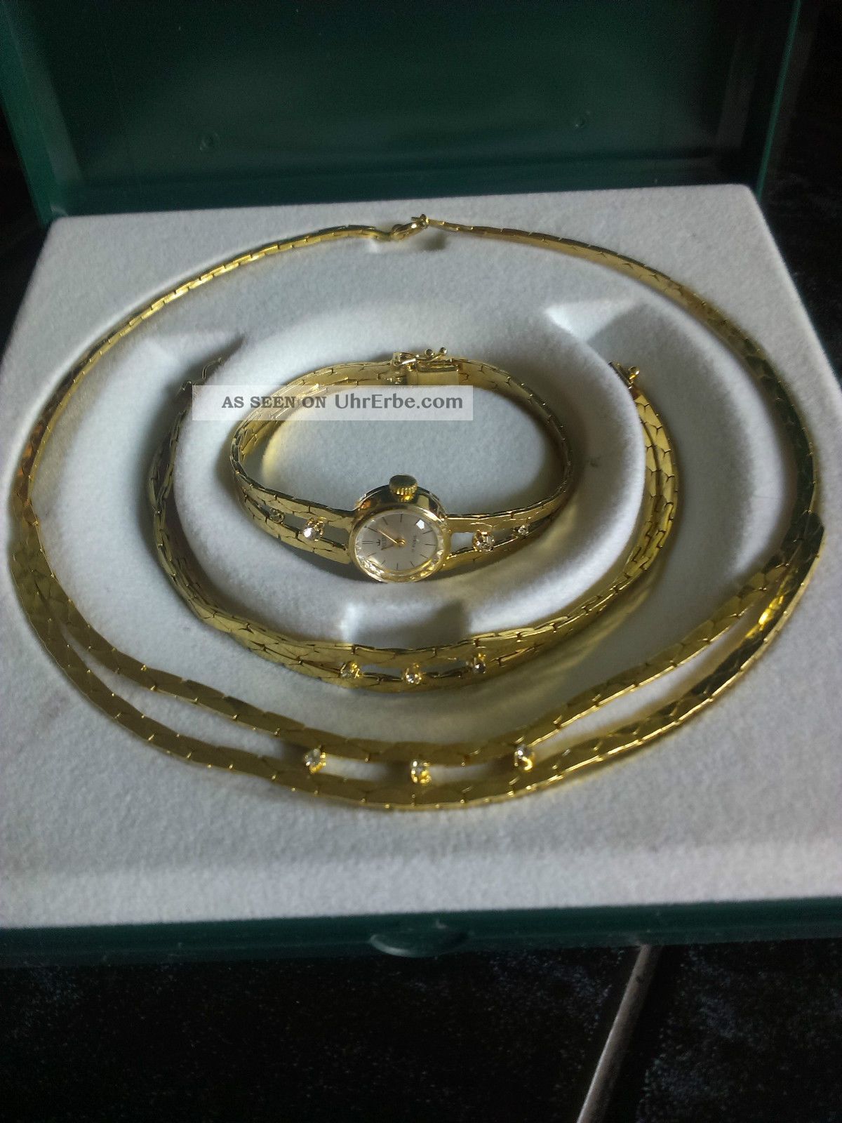 Schmuckset 3 - Teilig Armbanduhr Halskette Armband Gold Panzerglieder Steine Armbanduhren Bild