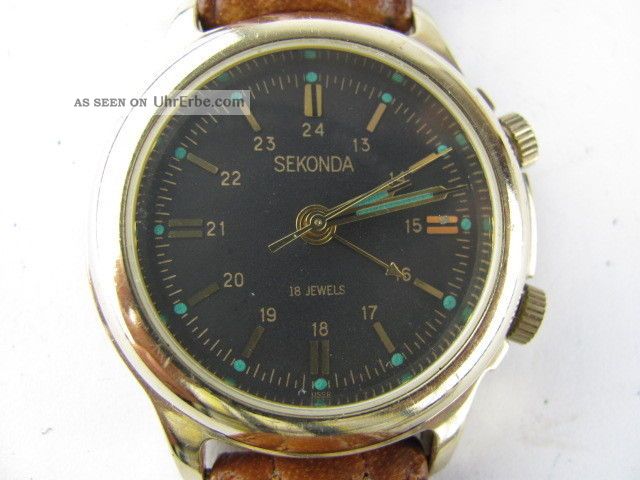 Sekonda/ Edelstahl Handaufzug Herrenuhr / Vintage / Wecker / Lederarmband Armbanduhren Bild