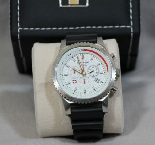 Swiss Alpine Military Uhr Armbanduhr Chronograph Sp287 Silber Weiß 5 Atm Bild