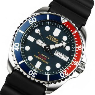 Nagelneu Citizen Ny2300 - 09l Pepsi Style Diver ' S 200m Automatik Armbanduhr Top Bild
