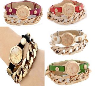 Beschichtung Gold Multicolor Lederkette Chain Acryl - Punk - Stil Uhr Armbanduhr De Bild
