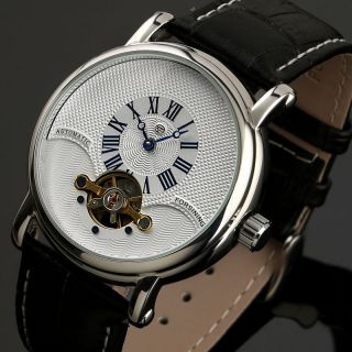 Design Weiß Lederarmband Automatik Tourbillon Mechanisch Männer Armbanduhr Bild