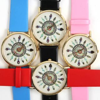 Fashion Damen Lederband Feather Zahlen Mädchen Genf - Uhr - Quarz - Uhren Armbanduhren Bild